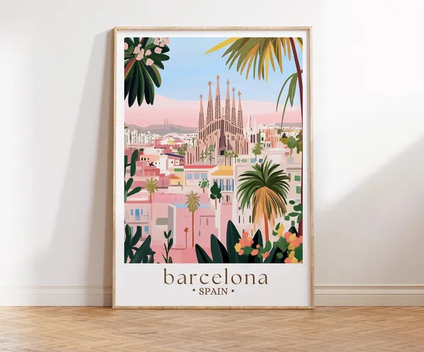 Barcelona Sagrada Familia Travel Poster, Spain Cityscape