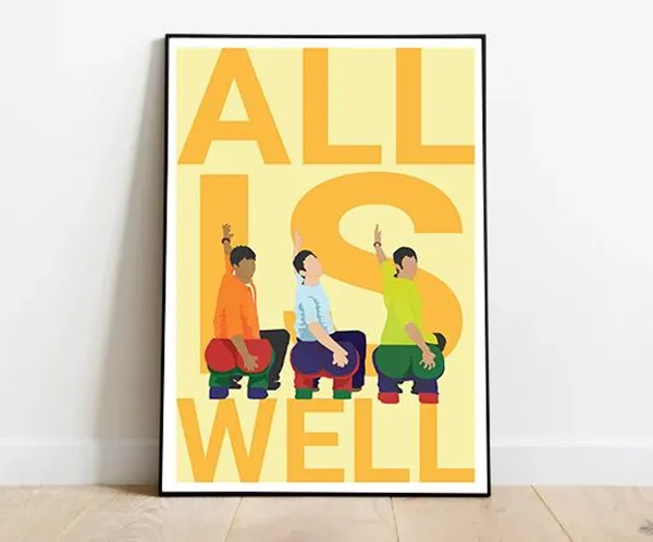 All Is Well Bollywood Quote Poster, Indian Film Art