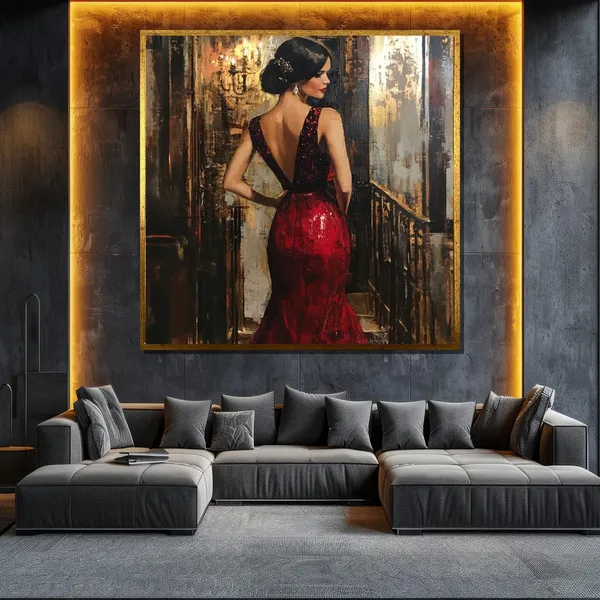Elegant Woman In Red Dress Portrait Art Print