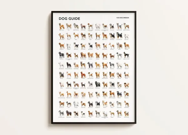100 Dog Breeds Poster, Dog Lover Gift