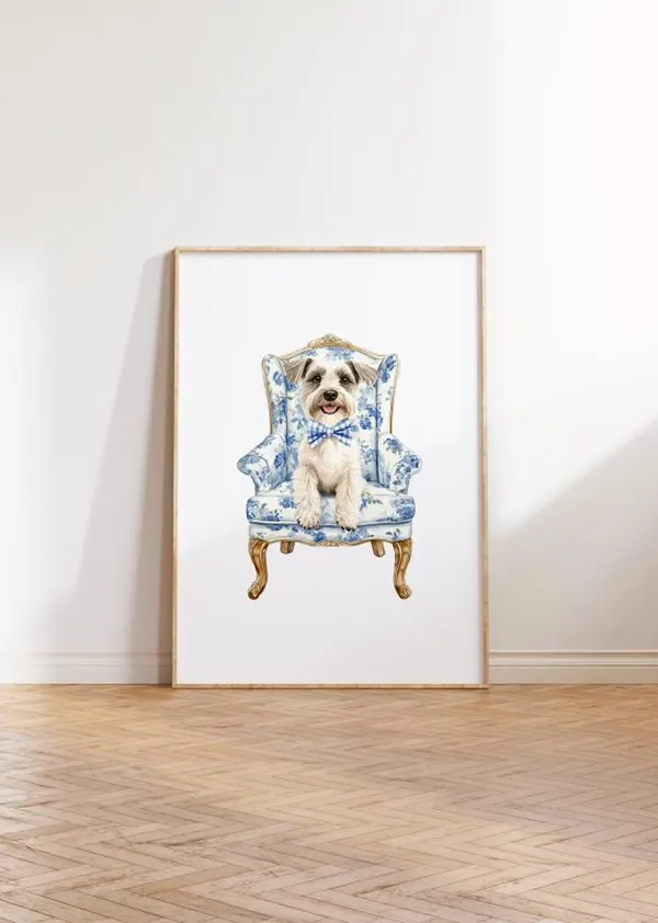 Chinoiserie Schnauzer Art Print, Preppy Dog Nursery Decor