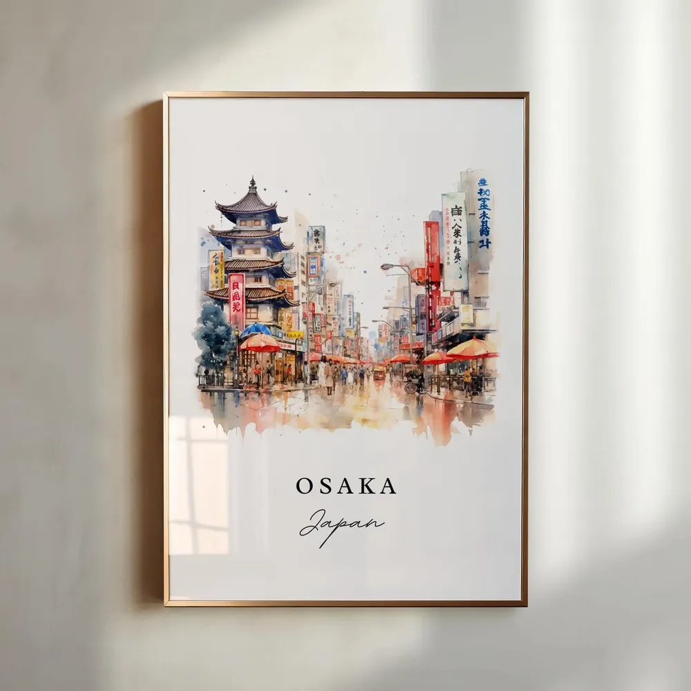 Osaka Japan Travel Poster, Custom Text Wall Art
