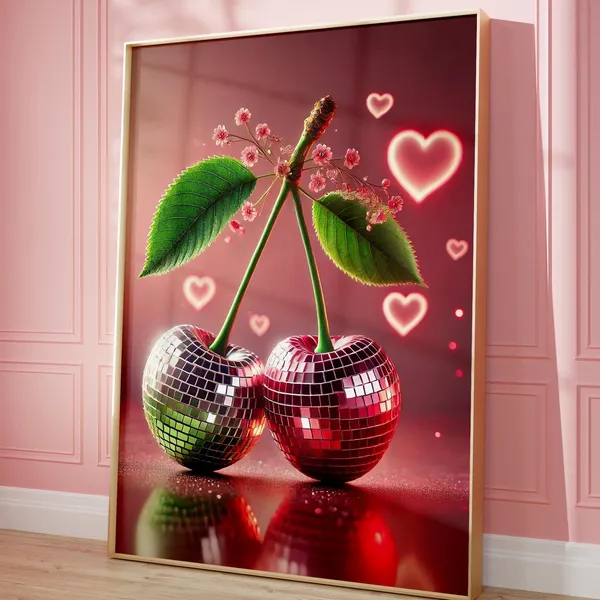 Disco Ball Cherry Retro Wall Art Print