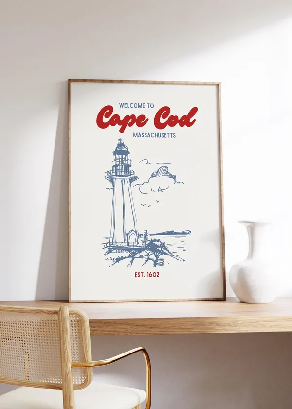 Cape Cod Lighthouse Art Print, Maritime Nautical
