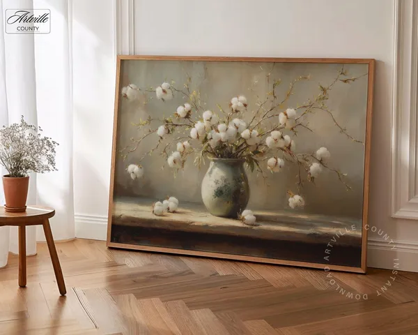 Cotton Flowers Vintage Still Life Art Print