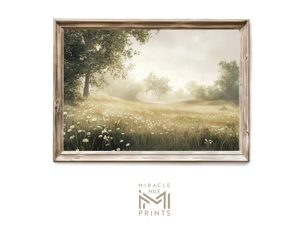 Vintage Meadow Art Print, Antique Country Landscape