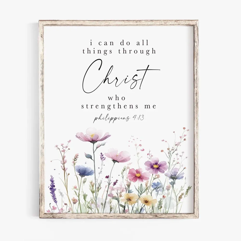 Philippians 4:13 Floral Scripture Art Print