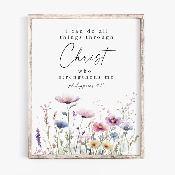 Philippians 4:13 Floral Scripture Art Print