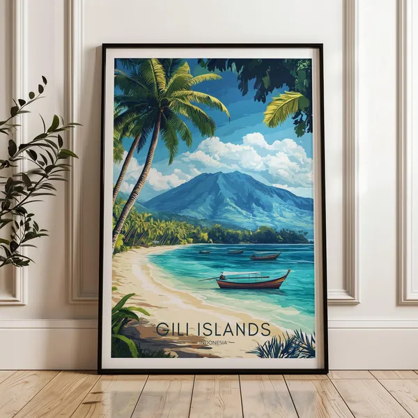 Gili Islands Travel Poster, Indonesia Travel Poster