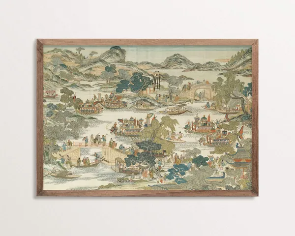 Chinoiserie Landscape River Scene Art Print
