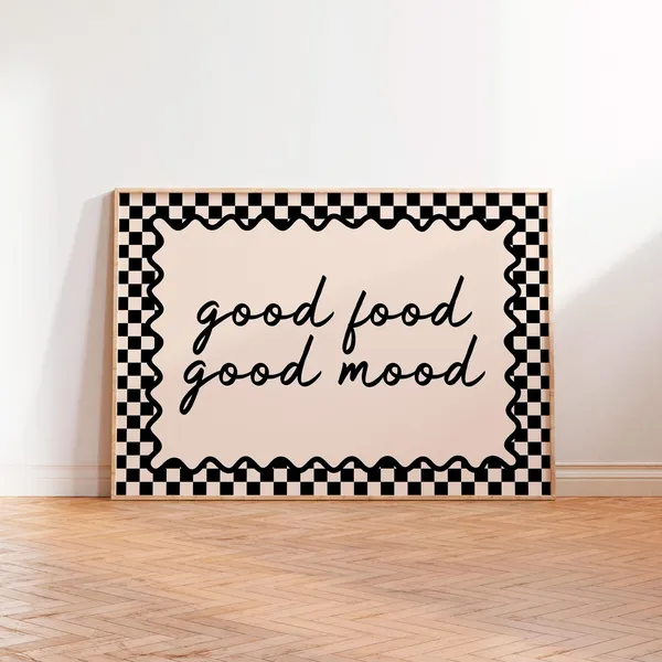Good Food Good Mood Art Print, Kitchen Quote Decor