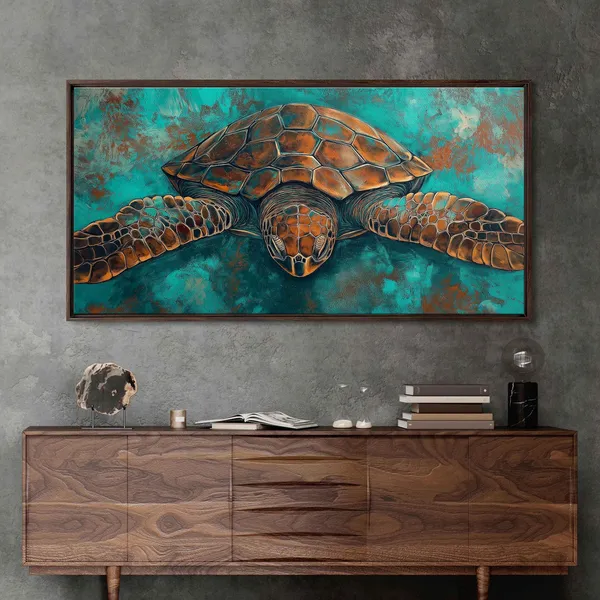 Sea Turtle Swimming With Intricate Shell Art Print