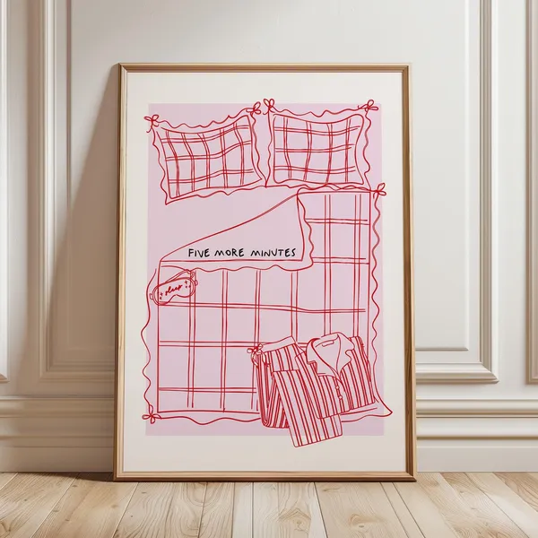 Five More Minutes Print, Pink Dorm Room Decor