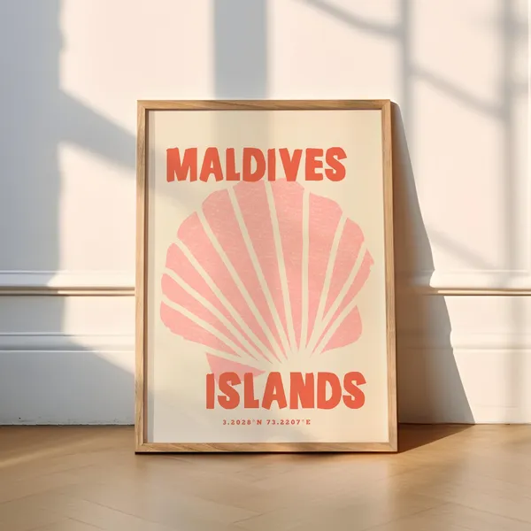 Maldives Islands Travel Poster, Tropical Ocean Sea