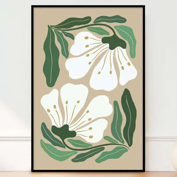 Abstract White Flowers Art Print, Neutral Botanical Decor