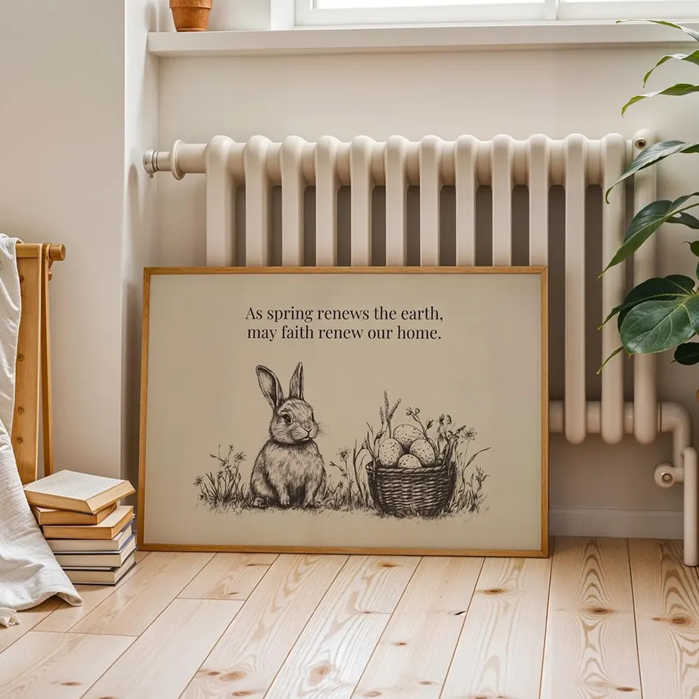 Vintage Easter Bunny Print, Rustic Minimalist Rabbit Sketch - Image 2