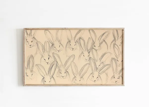 Bunnies Sketch Abstract Textured Rabbits Art Print