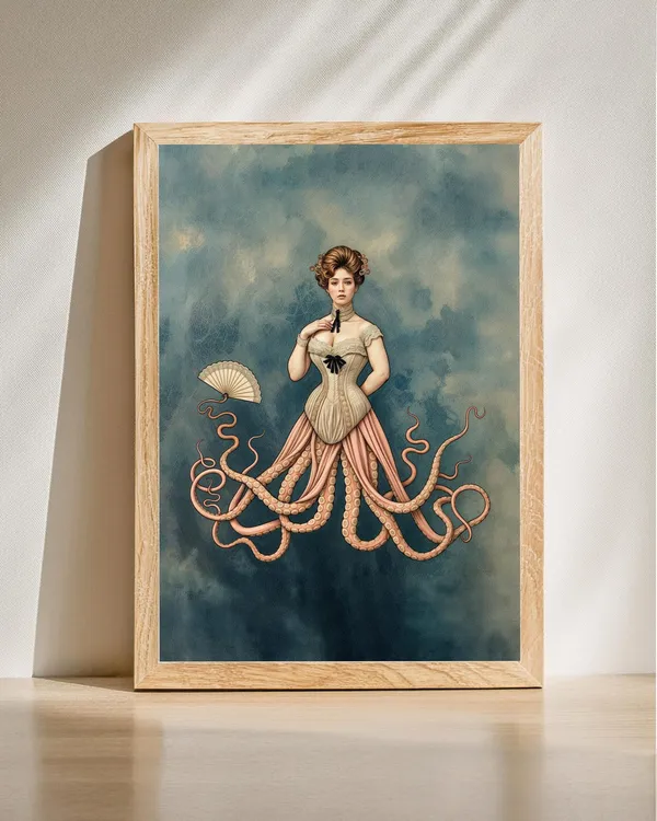 Vintage Octopus Lady Portrait, Victorian Style Art Print