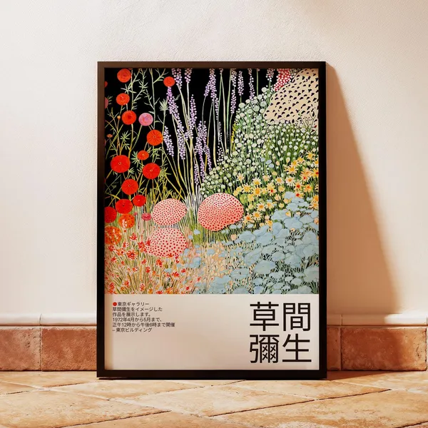 Yayoi Kusama-Inspired Japandi Floral Art Print