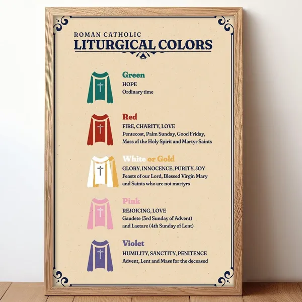Catholic Liturgical Colors Art Print, Christian Educational