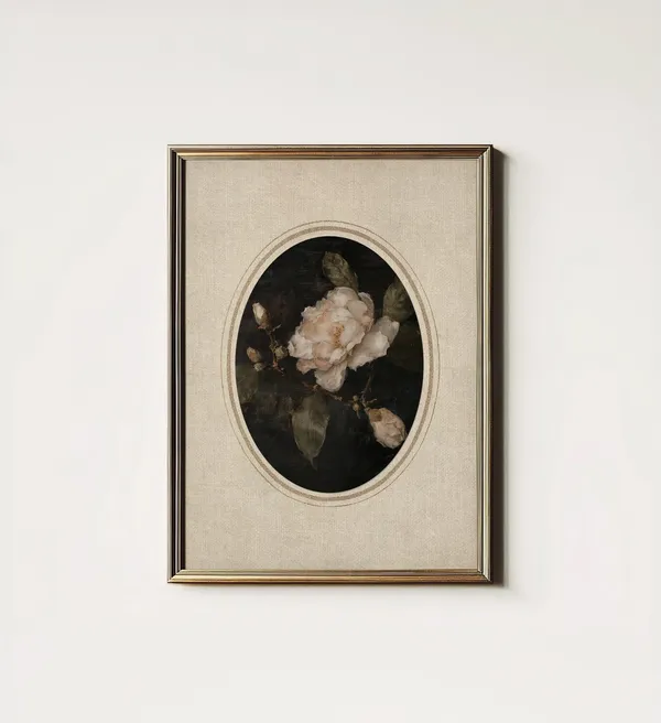 Moody Antique Botanical Art Print, Victorian Floral