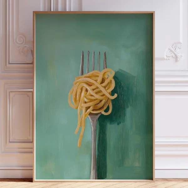 Green Pasta Kitchen Art Print, Sage Food Wall Decor