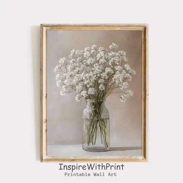 Baby Breath Flower Art Print, Soft Neutral Floral