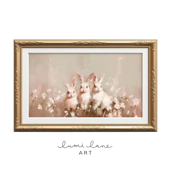 Bunny Trio Oil Painting Texture Easter Spring Art Print