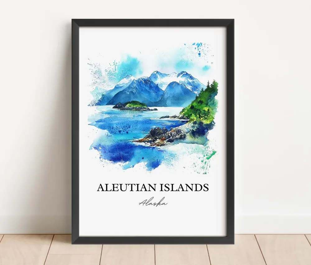 Aleutian Islands Watercolor Travel Poster, Alaska - Image 3