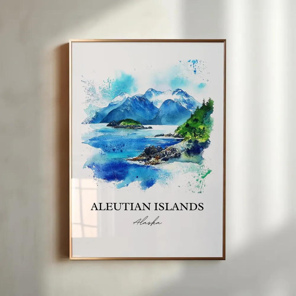 Aleutian Islands Watercolor Travel Poster, Alaska - Image 4