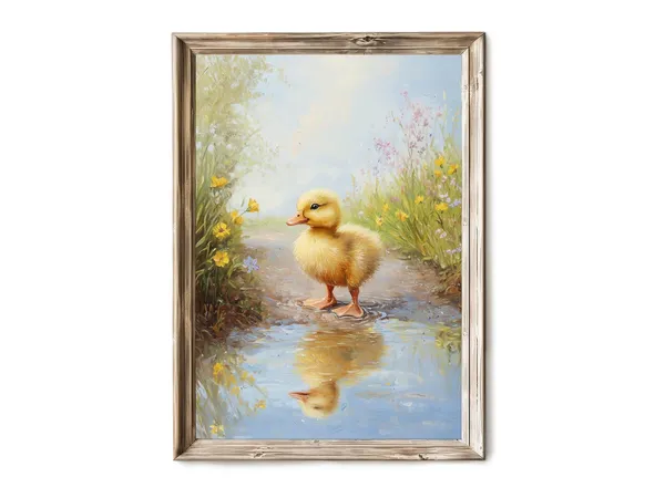 Baby Duck Spring Art Print, Rustic Easter Decor