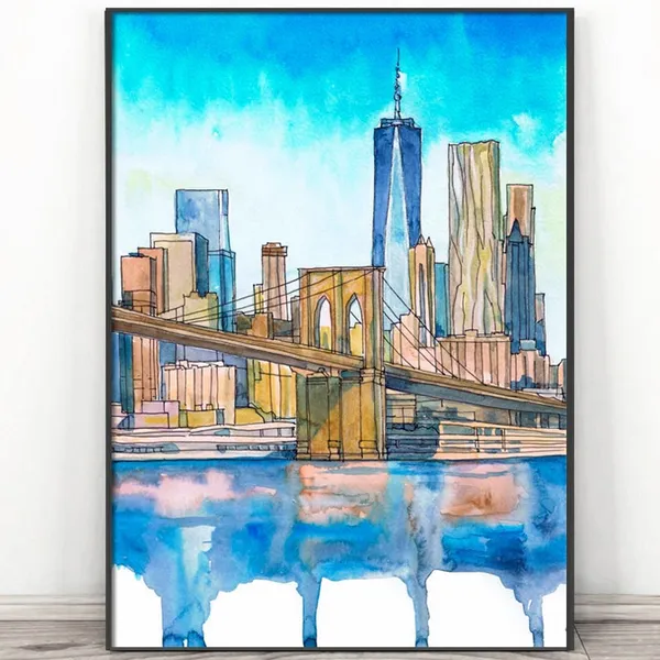 NYC New York Skyline Watercolor Travel Poster