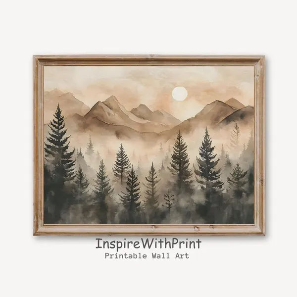 Rustic Pine Tree Forest Watercolor Art Print