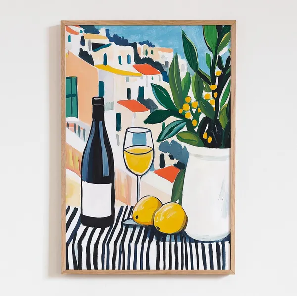 Mediterranean Wine Art Print, Vibrant Kitchen Decor