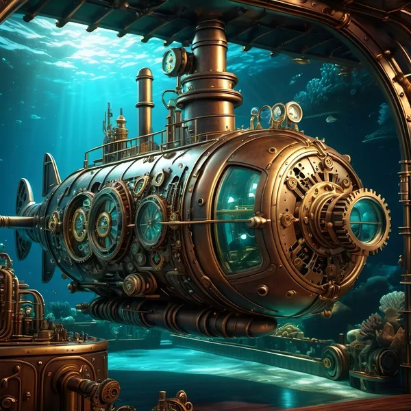 Steampunk Submarine Vintage Nautical Art Print