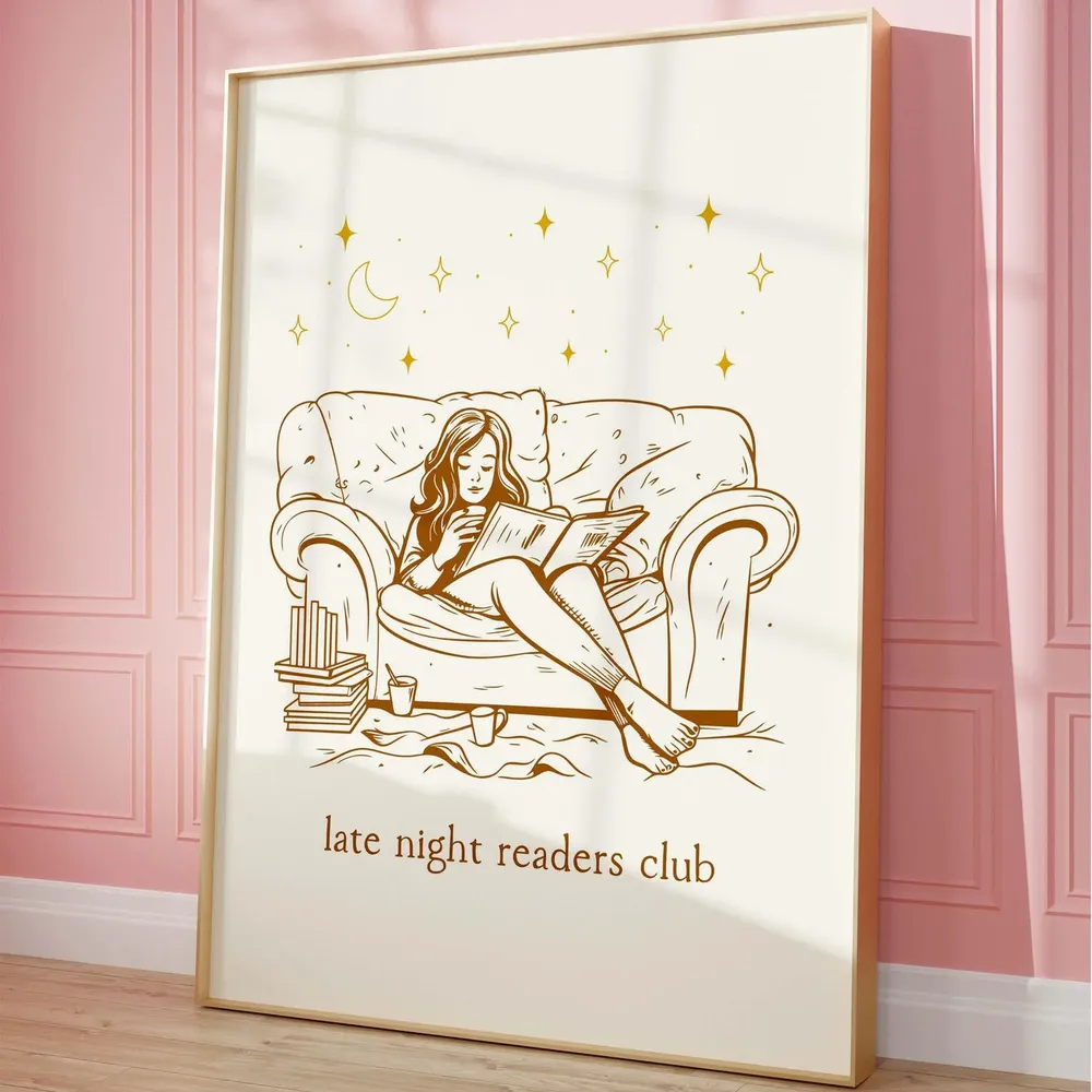 Late Night Readers Club Art Print, Reading Nook Decor - Image 5