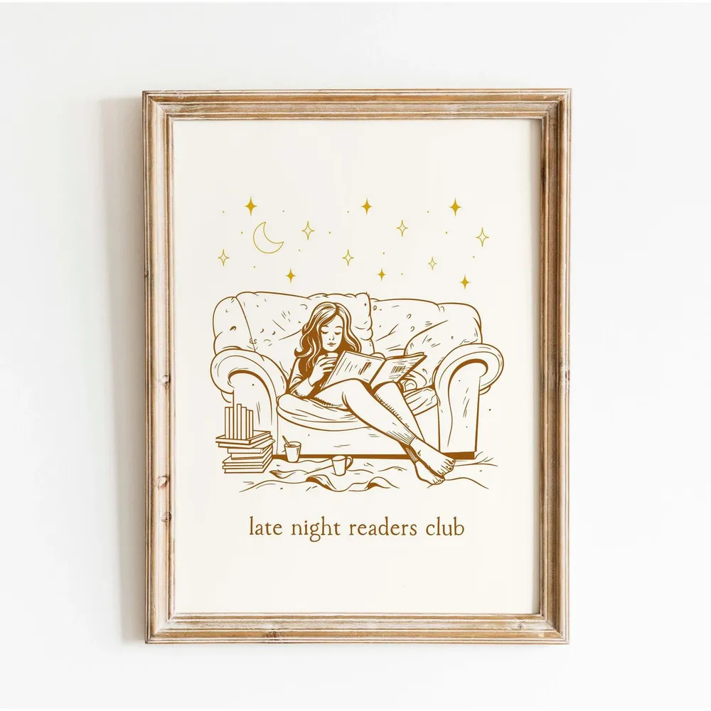 Late Night Readers Club Art Print, Reading Nook Decor - Image 3