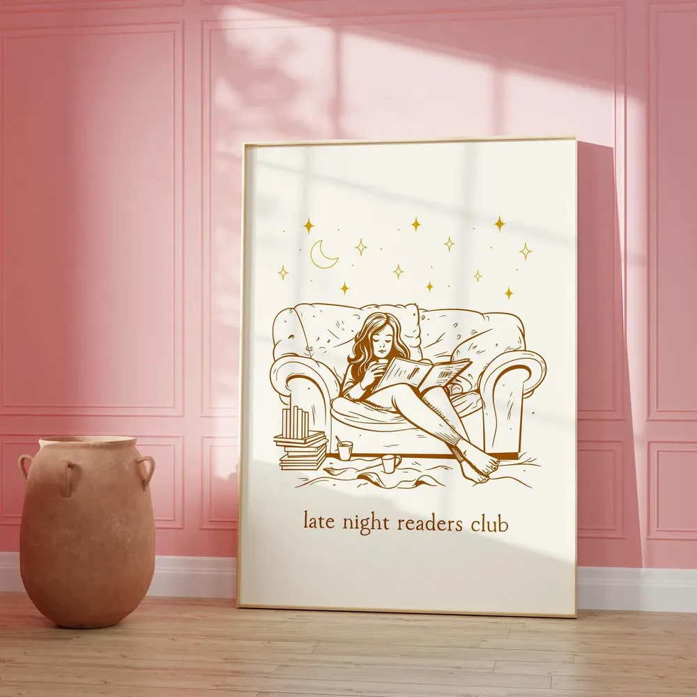 Late Night Readers Club Art Print, Reading Nook Decor - Image 2