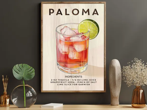 Paloma Cocktail Poster Print, Bar Wall Art