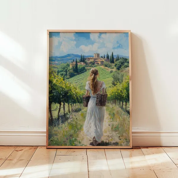 Tuscany Vineyard Art Print, Rustic Italian Landscape