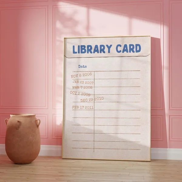 Bookish Library Card Art Print, Reading Nook Decor