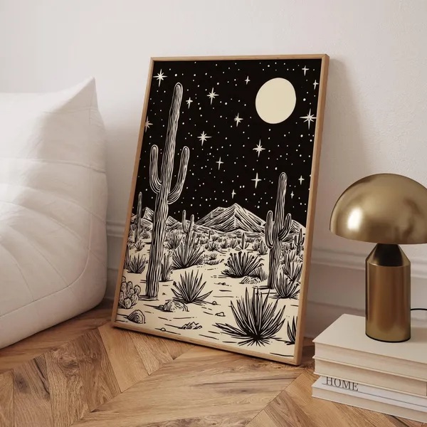 Southwestern Cactus Black And White Art Print