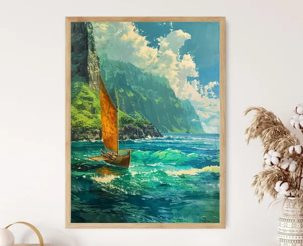 Hawaiian Outrigger Canoe, N Pali Coast Art Print