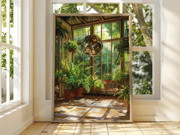 Disco Ball In Conservatory Retro Funky Art Print