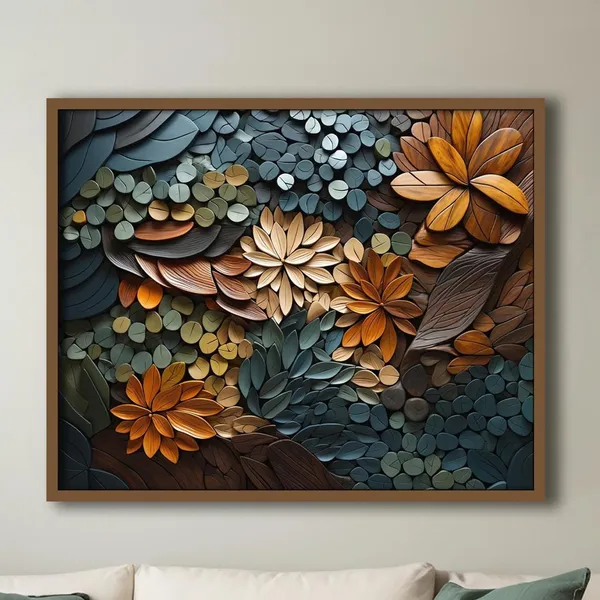 Wood Grain Abstract Boho Botanic Art Print, Living Room
