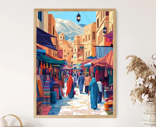 Afghan Market Scene Art Print, Cultural Heritage Decor Poster