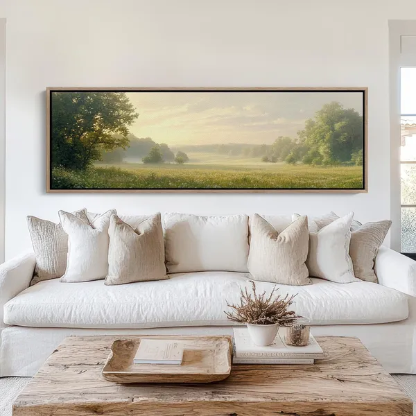 Tranquil Morning Meadow Art Print, Rustic Decor