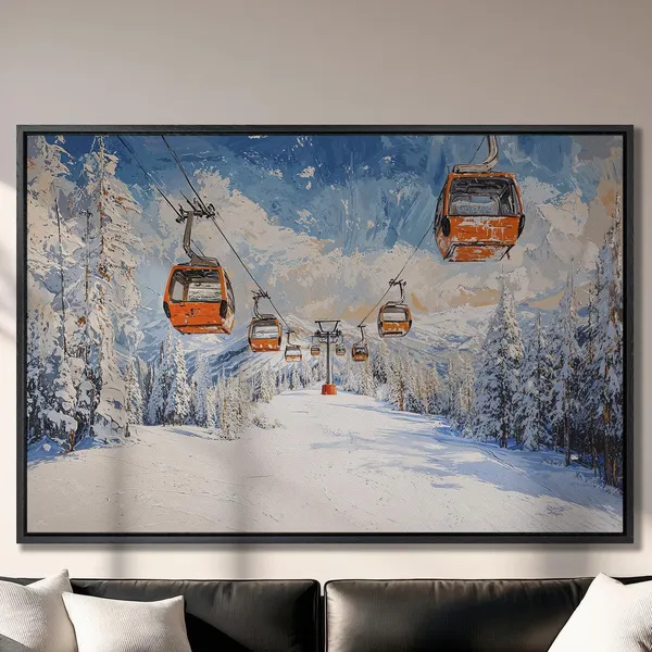 Ski Resort Winter Landscape, Skiing Poster Print