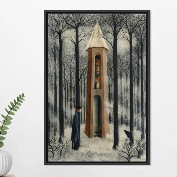 Crow Art Print, Snowy Forest Christmas Decor
