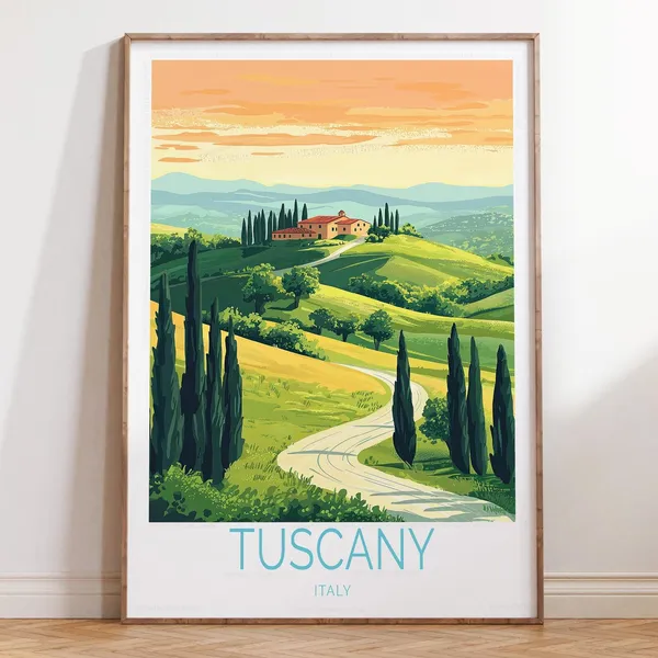 Tuscany Italy Travel Poster, Personalised Gift